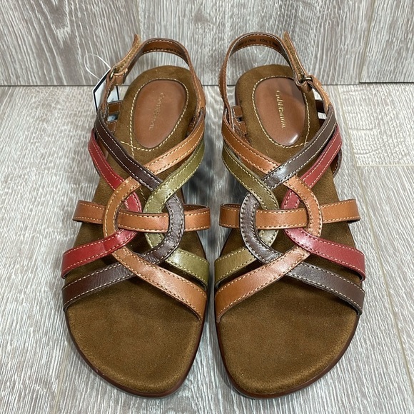 NWT Croft & Barrow Multicolored Strappy Leather Wedge Kaylie Comfort Sandals 9 M - Picture 1 of 16